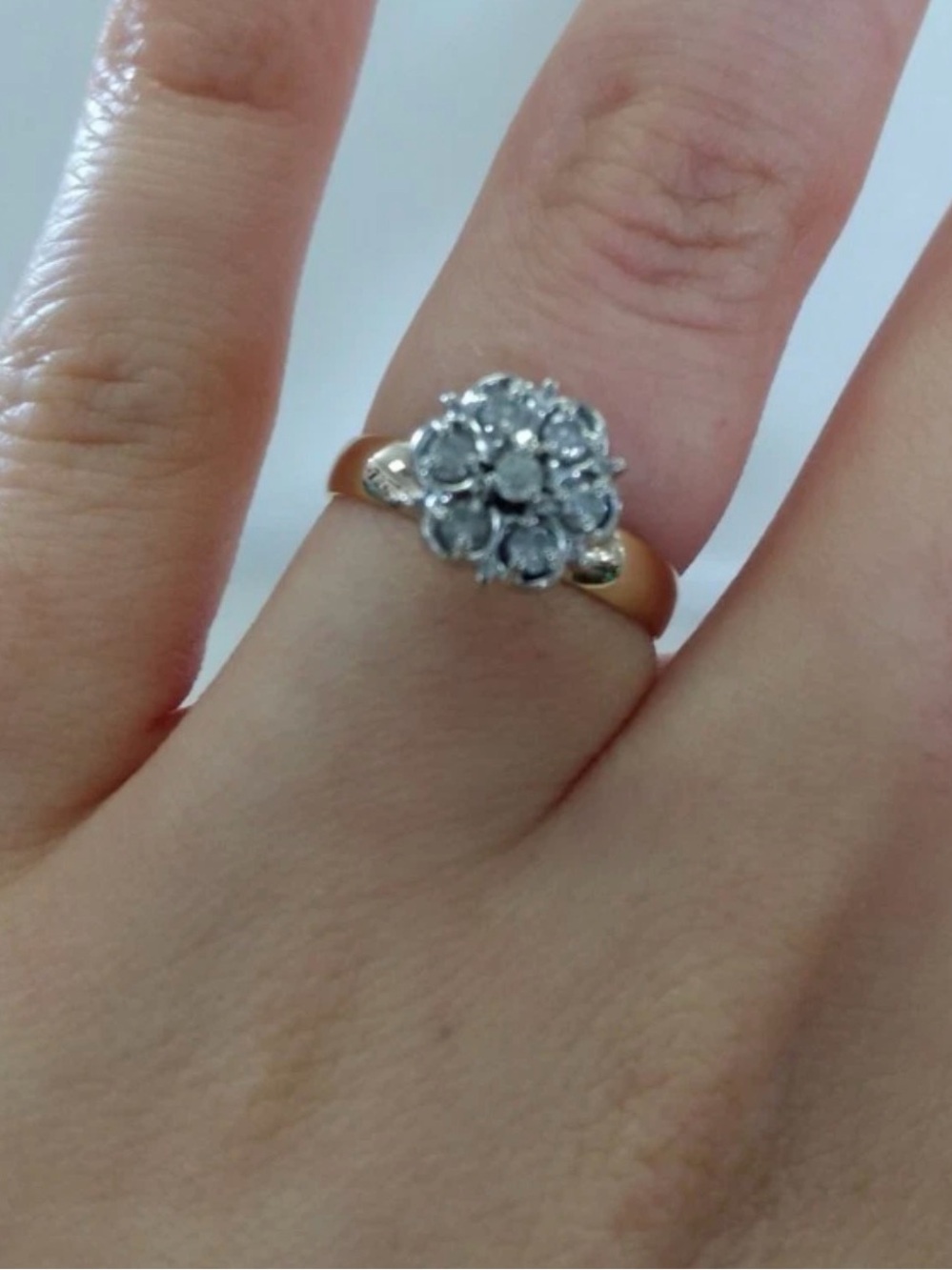 Ladies Vintage Round Diamond Cluster 10K Two-Tone Gold Ring Sz. 6, 2.2 grams